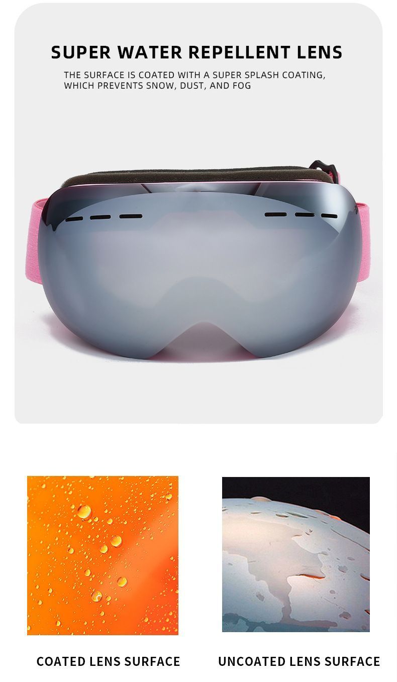 Outdoor Spherical Ski Goggles, Anti UV Anti-Fog Snow Sports Protective Glasses, Windproof Snowboarding Eyewear, Black Strap Gradient Lens, Ideal Ski Trip Present