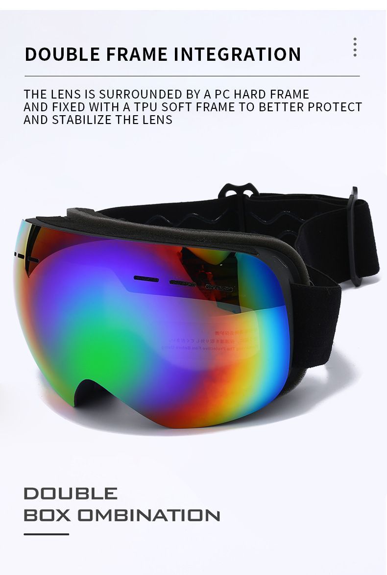 Spherical Anti-Fog Ski Eyewear, UV Block Snowboard Goggles, Windproof Outdoor Winter Sports Glasses For Men Women, Black Strap Rainbow Lens, Thoughtful Sports Gift