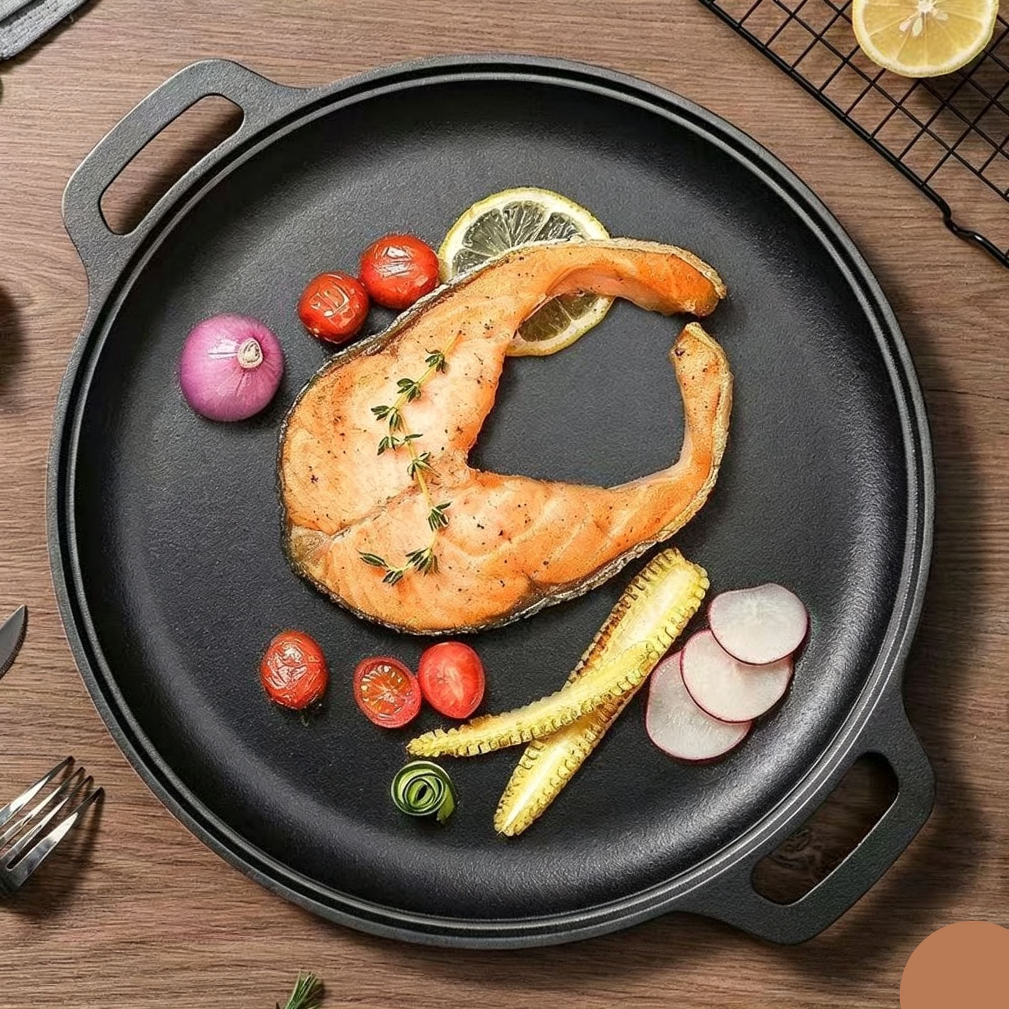 Thick Uncoated Cast Iron Flat Griddle With Twin Handles, Solid Iron Pan for Pancakes, Pork Chops & Outdoor Grilling, Multi-Stove Compatible Cookware, Christmas & Halloween Gift for Home Cooks
