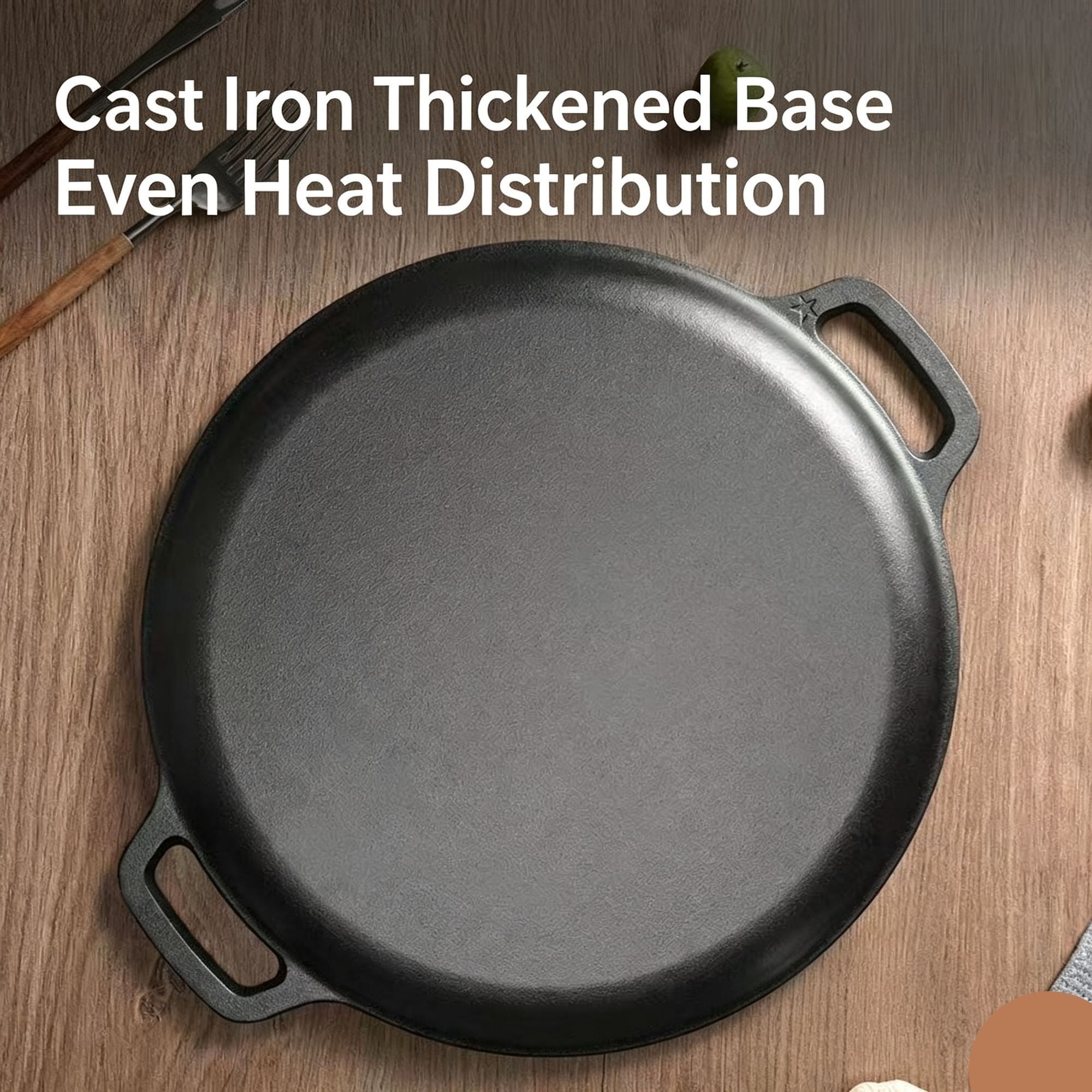 Thick Uncoated Cast Iron Flat Griddle With Twin Handles, Solid Iron Pan for Pancakes, Pork Chops & Outdoor Grilling, Multi-Stove Compatible Cookware, Christmas & Halloween Gift for Home Cooks