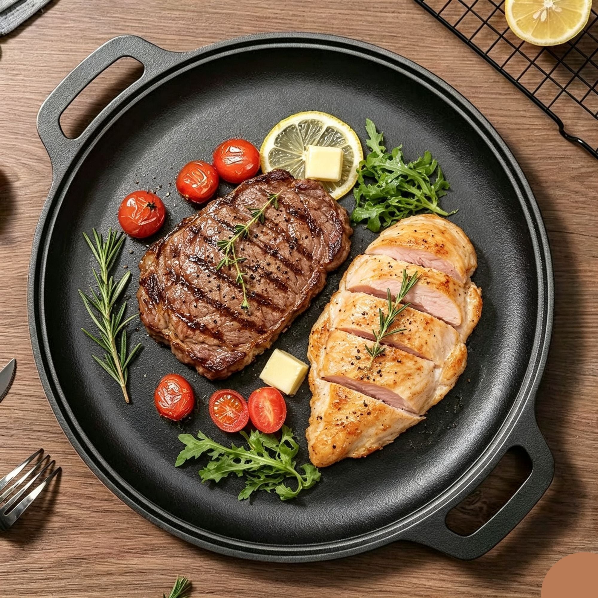 Thick Uncoated Cast Iron Flat Griddle With Twin Handles, Solid Iron Pan for Pancakes, Pork Chops & Outdoor Grilling, Multi-Stove Compatible Cookware, Christmas & Halloween Gift for Home Cooks