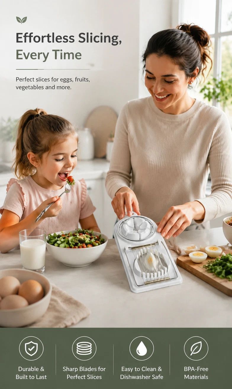 Red 2-in-1 Stainless Steel Egg Slicer Effortless Slicing Perfect for Brunch