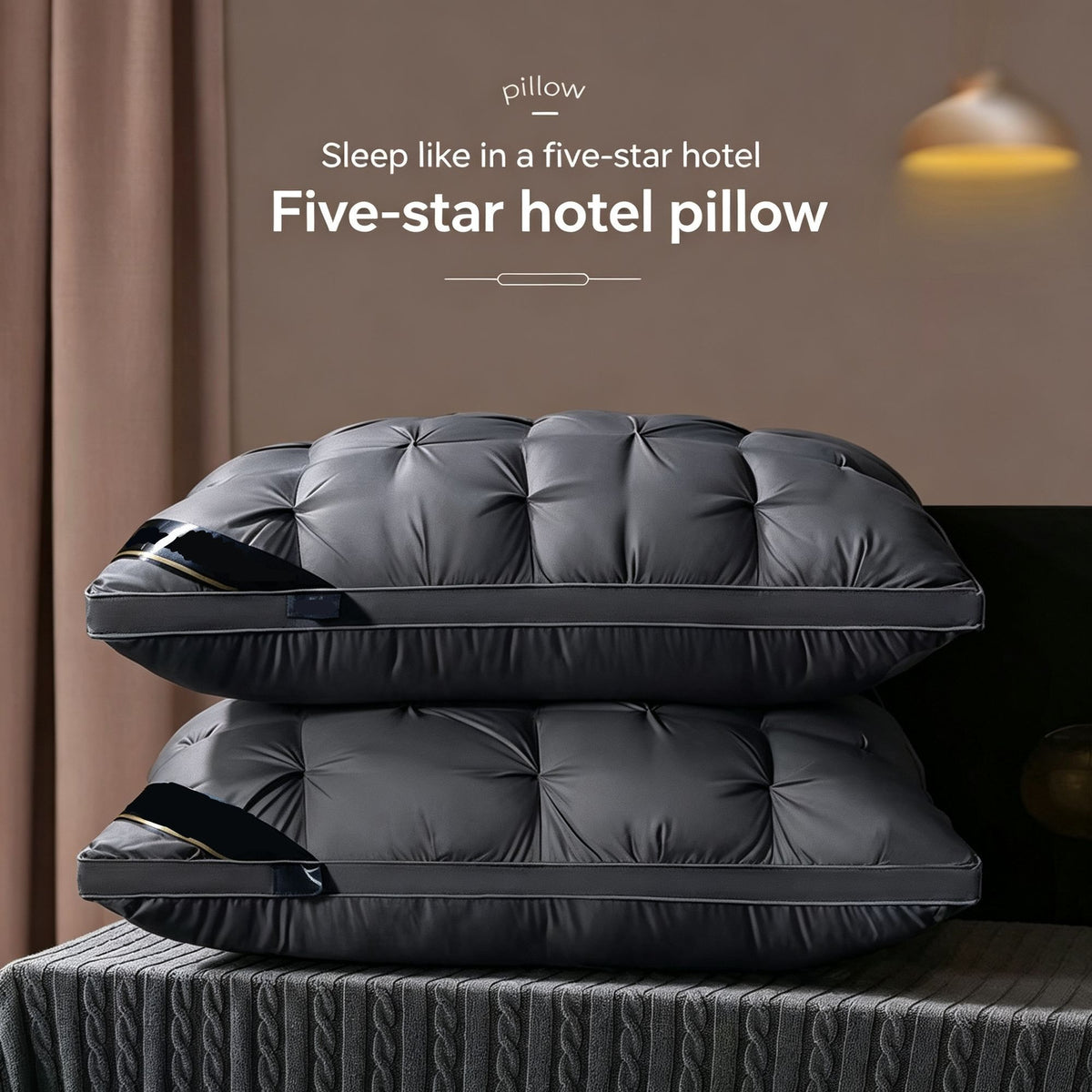 Twisted Dark Grey High Loft Pillow Pair | 950g Per Piece | Thickened Supportive Sleep Pillow Set, Christmas High Loft Sleep Set for Side Sleepers