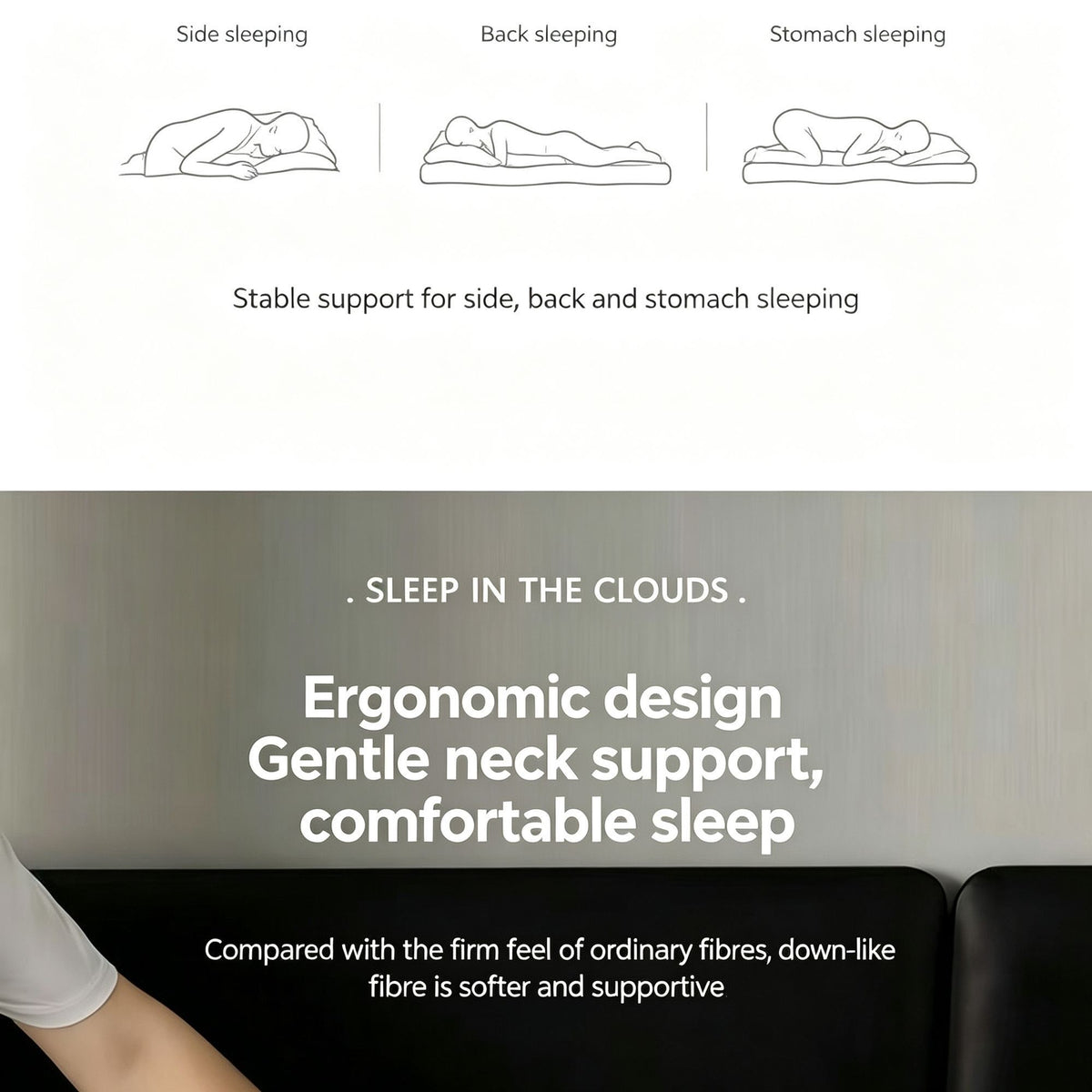 Twisted Dark Grey High Loft Pillow Pair | 950g Per Piece | Thickened Supportive Sleep Pillow Set, Christmas High Loft Sleep Set for Side Sleepers