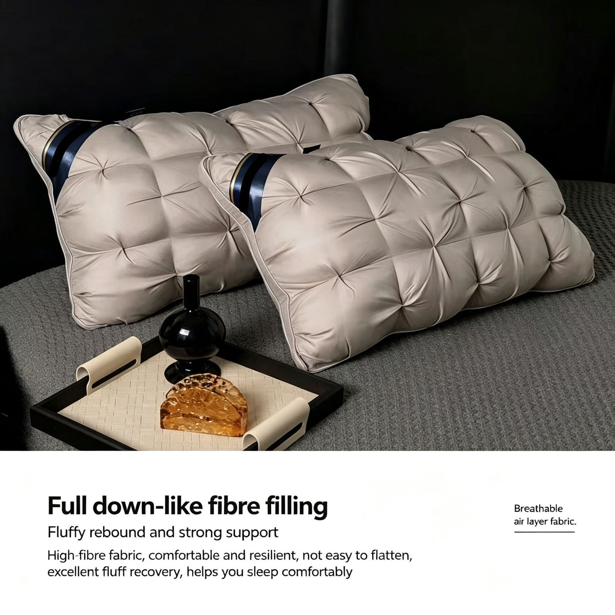 Twisted Dark Grey High Loft Pillow Pair | 950g Per Piece | Thickened Supportive Sleep Pillow Set, Christmas High Loft Sleep Set for Side Sleepers