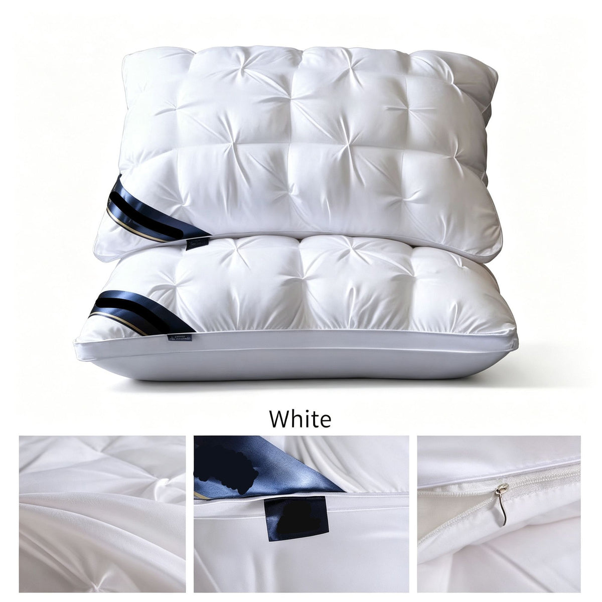 Twisted Pure White Low Loft Pillow Pair | 750g Per Piece | Crisp Hotel-Quality Neck Pillow Set, Christmas Fresh Sleep Gift for Clean Bedroom