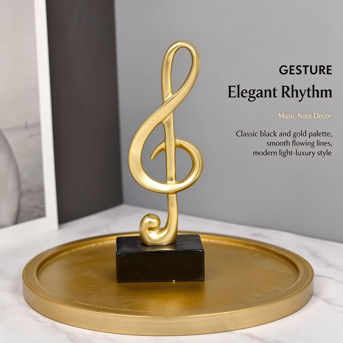 Golden Musical Note Resin Ornament, Hand‑Crafted Desktop Home Decor, Christmas Holiday Tabletop Decoration Gift
