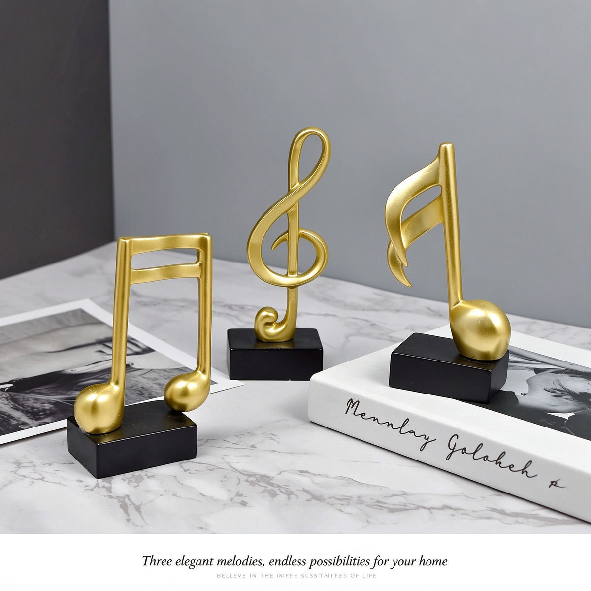 Artistic Music Element Resin Craft, Decorative Golden Note Figurine for Entryway, Halloween Party Display Ornament