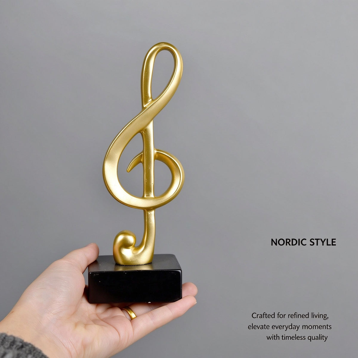 Handmade Resin Musical Note Statue, Golden Tone Desktop Ornament, Ideal Holiday Gift for Music Lovers