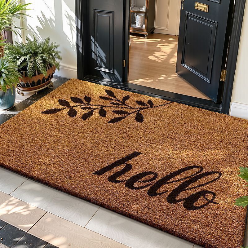 Olive Branch Hello Script Coir Look Door Mat 45x75cm Leaf Shadow Greeting Print Coarse Fibre Mud Trapping Front Step Halloween
