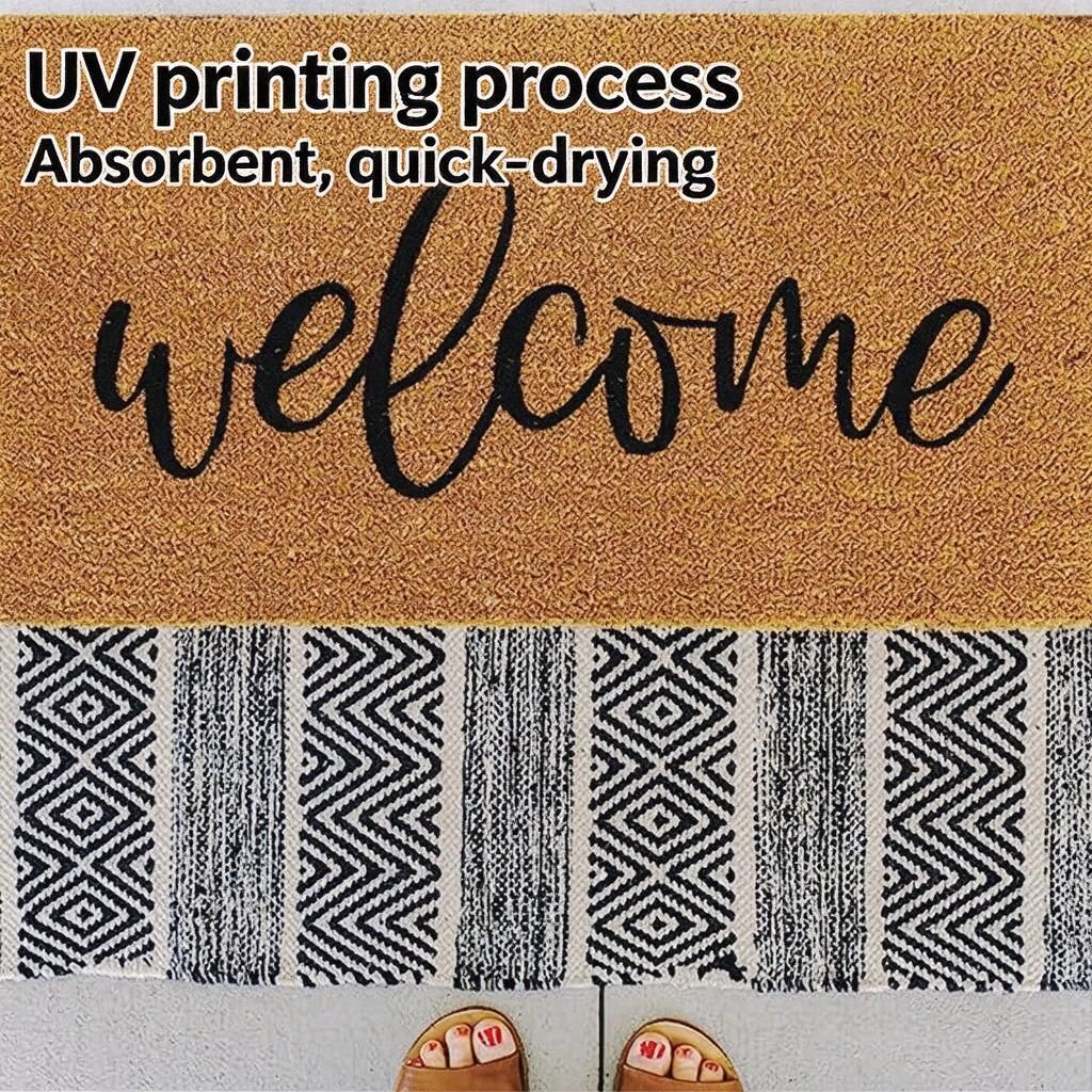 Olive Branch Hello Script Coir Look Door Mat 45x75cm Leaf Shadow Greeting Print Coarse Fibre Mud Trapping Front Step Halloween