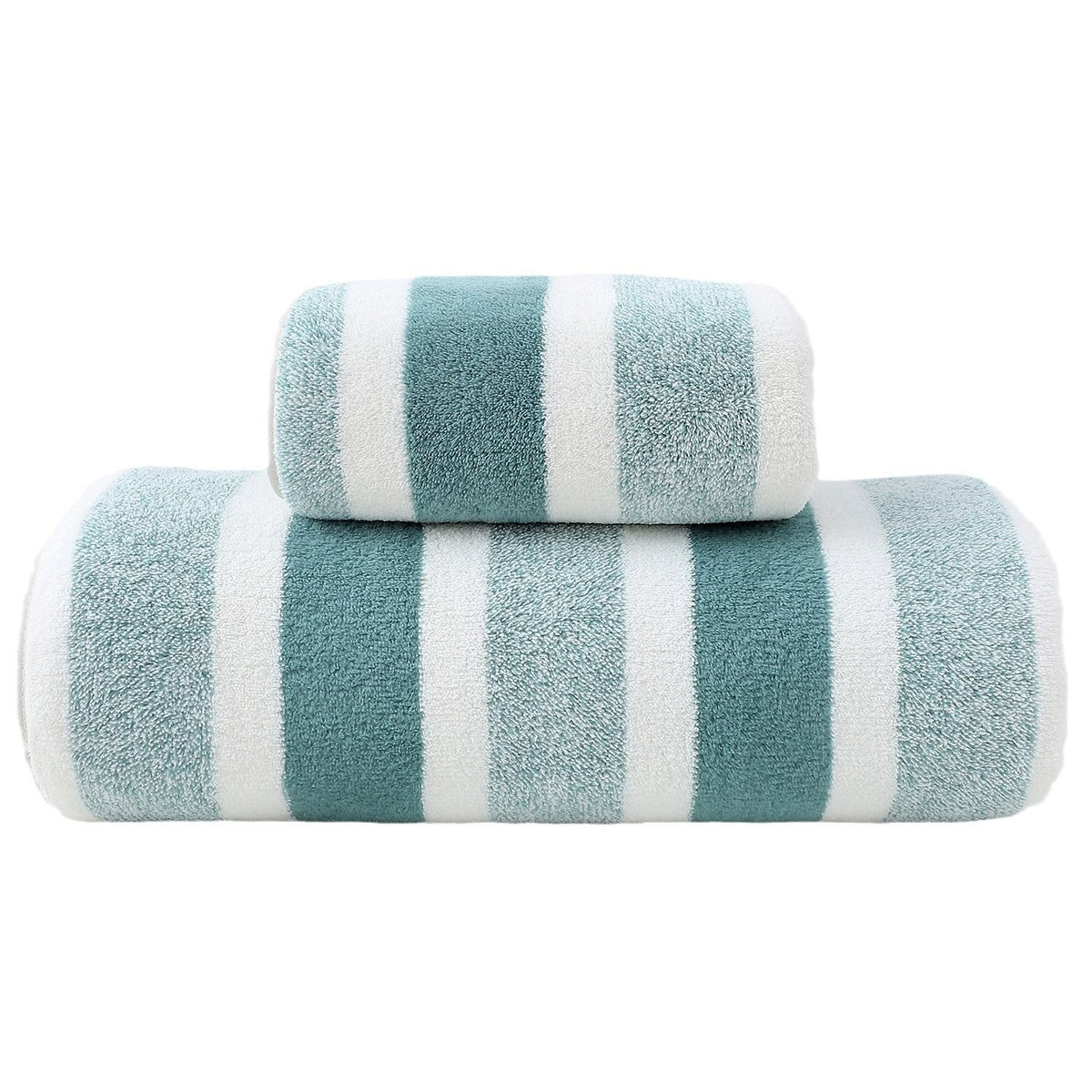 6pcs Green Wide Stripe Towel Set Coral Fleece Bath Towel Face Cloth Bathroom Travel