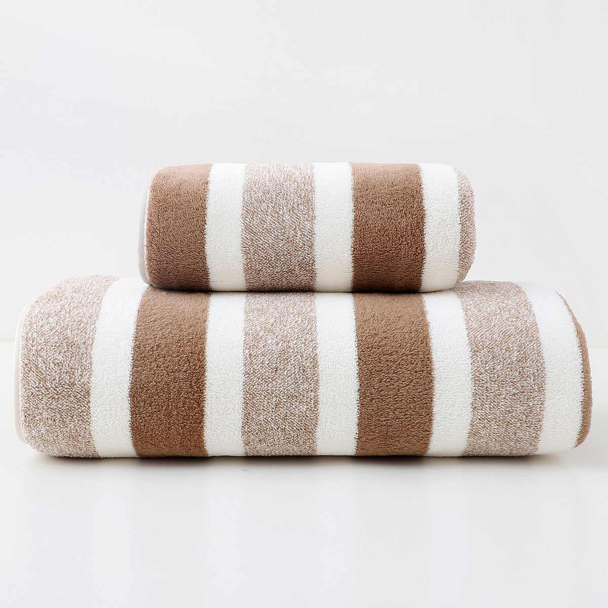 6pcs Green Wide Stripe Towel Set Coral Fleece Bath Towel Face Cloth Bathroom Travel