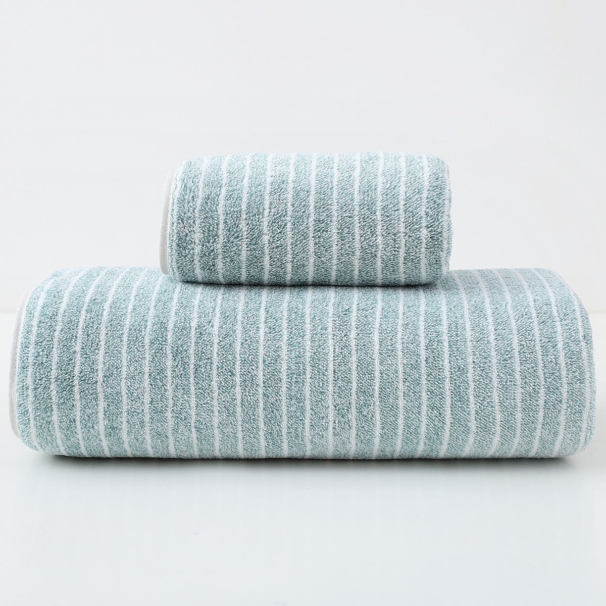6pcs Green Wide Stripe Towel Set Coral Fleece Bath Towel Face Cloth Bathroom Travel