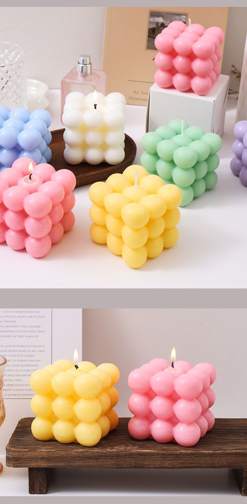 3Pcs yellow Rubik's Cube Scented Candle Home Decor Ornaments