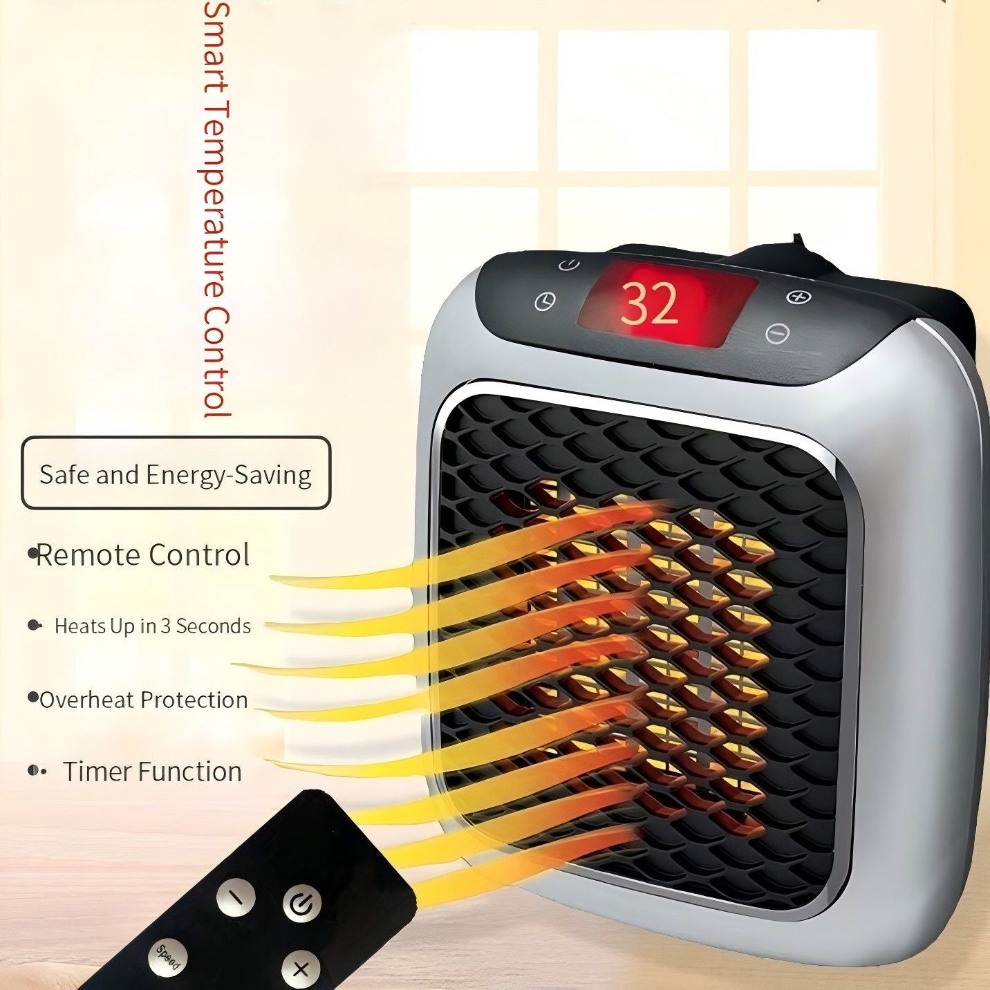 3-Second Heat Wall-Mounted Heater! Safe, Silent, Winter's "Little Sun"(GREY)