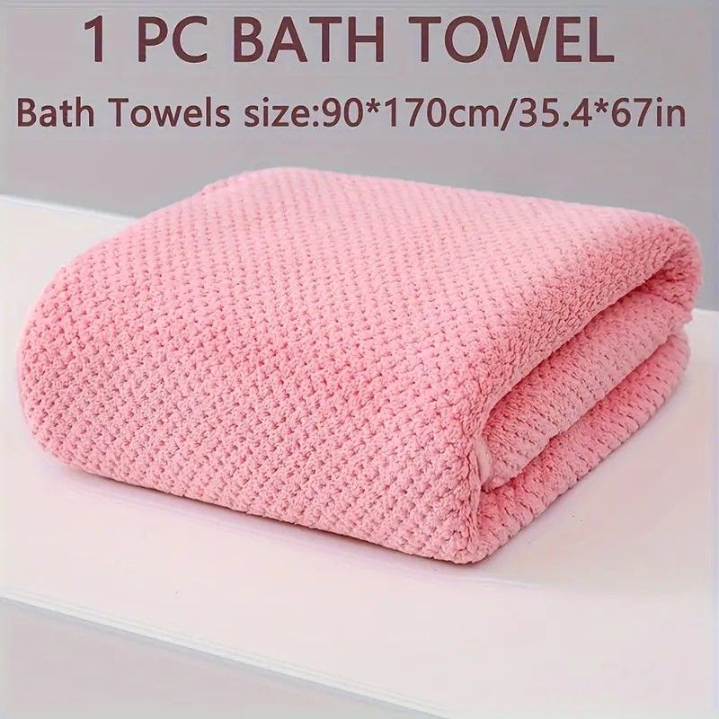Modern Pineapple Grid Design Ultra-Soft Coral Fleece Bath Towel｜90x170cm Extra Thick Strong Absorption, Suitable for Bathroom, Gym, Hotel, and Home Use.(light blue)