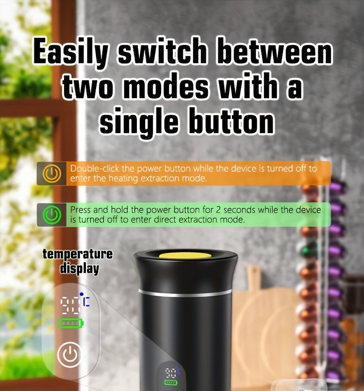 Portable 20Bar High - Pressure Extraction Coffee Machine, 80ml Stainless Steel Water Tank + Foldable Stand, Low - Battery Alert & Real - Time Temperature Control, Enjoy Barista - Quality Coffee on the Go, at Office or While Driving。black
