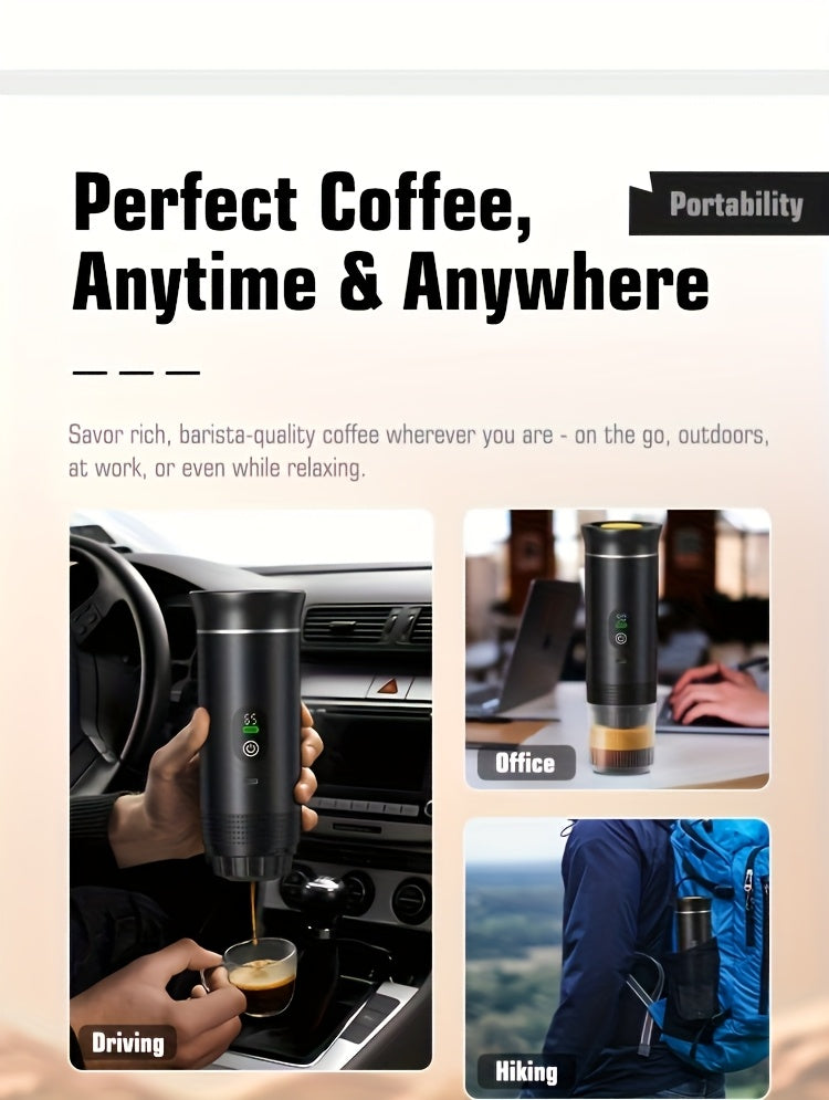 Portable 20Bar High - Pressure Extraction Coffee Machine, 80ml Stainless Steel Water Tank + Foldable Stand, Low - Battery Alert & Real - Time Temperature Control, Enjoy Barista - Quality Coffee on the Go, at Office or While Driving。black
