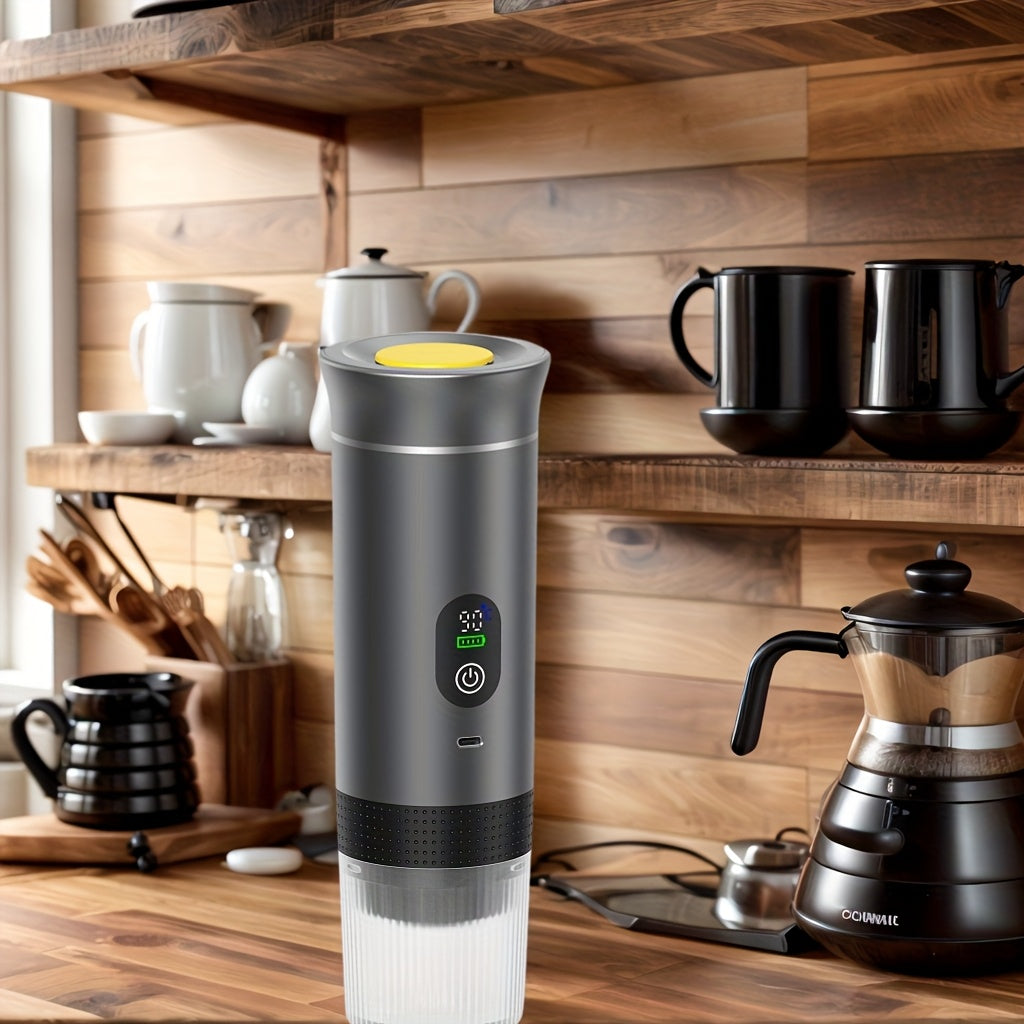 Portable 20Bar High - Pressure Extraction Coffee Machine, 80ml Stainless Steel Water Tank + Foldable Stand, Low - Battery Alert & Real - Time Temperature Control, Enjoy Barista - Quality Coffee on the Go, at Office or While Driving。black