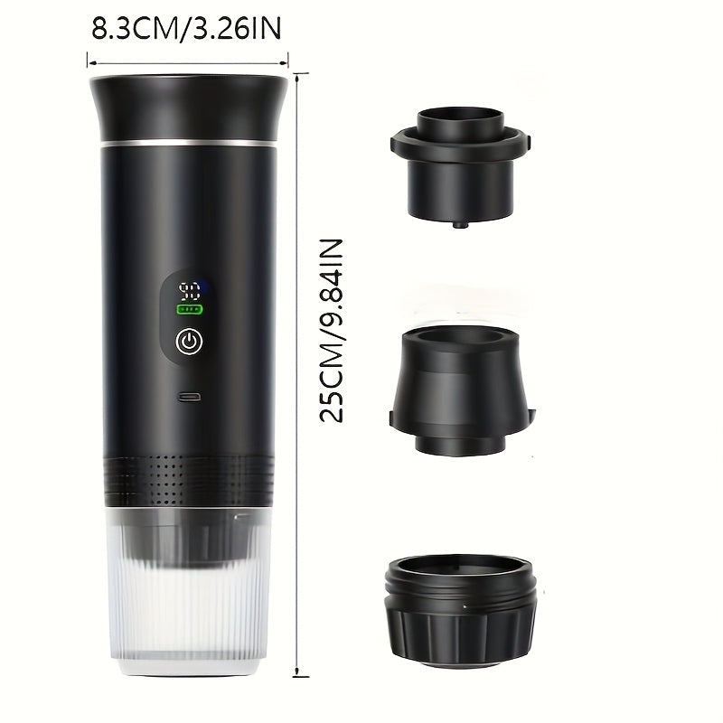 Portable 20Bar High - Pressure Extraction Coffee Machine, 80ml Stainless Steel Water Tank + Foldable Stand, Low - Battery Alert & Real - Time Temperature Control, Enjoy Barista - Quality Coffee on the Go, at Office or While Driving,Grey