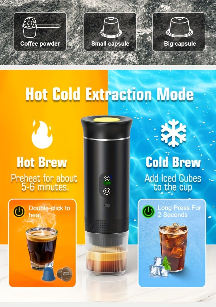 Portable 20Bar High - Pressure Extraction Coffee Machine, 80ml Stainless Steel Water Tank + Foldable Stand, Low - Battery Alert & Real - Time Temperature Control, Enjoy Barista - Quality Coffee on the Go, at Office or While Driving,White