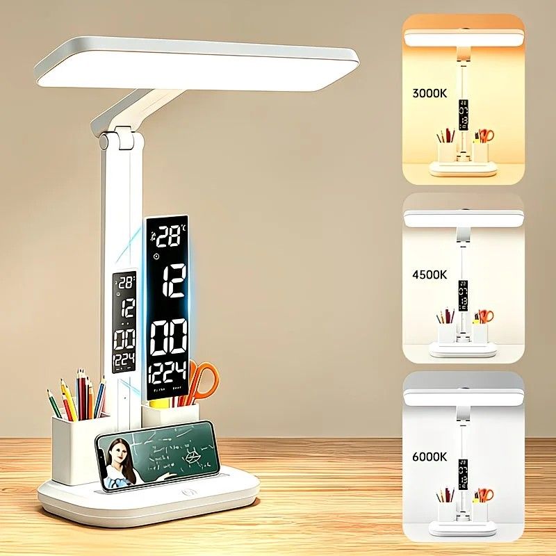 Multifunctional Smart Eye Protection Desk Lamp, integrating lighting, digital display, and storage in one, with multi-angle adjustment, eye-friendly and practical./USB plug-in-dimmable color matching