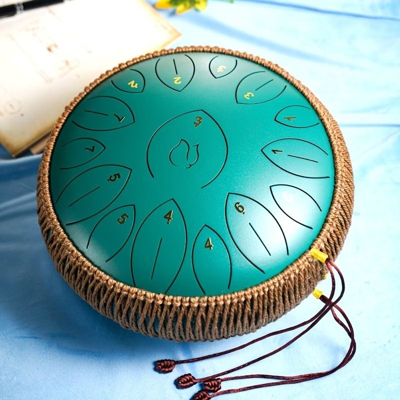12-Inch D Major 15-Note Steel Tongue Drum, Carbon Steel Material, Petal Tongue Design, Machine-Made & Hand-Tuned, Ethereal & Melodious, Comes with Mallets, Finger Cots & Tutorial, Ideal for Meditation, Yoga & Music Enlightenment!*navy blue