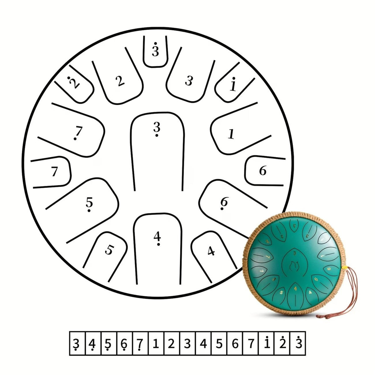 12-Inch D Major 15-Note Steel Tongue Drum, Carbon Steel Material, Petal Tongue Design, Machine-Made & Hand-Tuned, Ethereal & Melodious, Comes with Mallets, Finger Cots & Tutorial, Ideal for Meditation, Yoga & Music Enlightenment!*navy blue