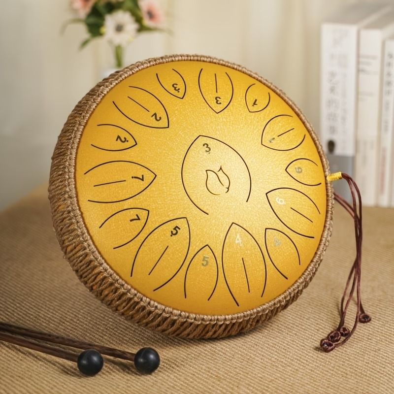 12-Inch D Major 15-Note Steel Tongue Drum, Carbon Steel Material, Petal Tongue Design, Machine-Made & Hand-Tuned, Ethereal & Melodious, Comes with Mallets, Finger Cots & Tutorial, Ideal for Meditation, Yoga & Music Enlightenment!*navy blue