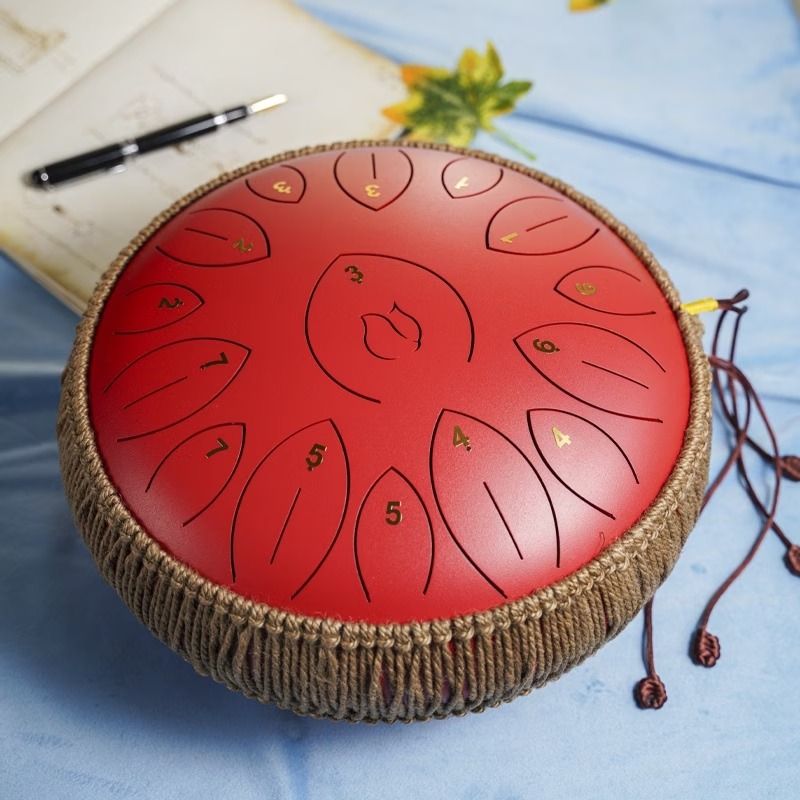 12-Inch D Major 15-Note Steel Tongue Drum, Carbon Steel Material, Petal Tongue Design, Machine-Made & Hand-Tuned, Ethereal & Melodious, Comes with Mallets, Finger Cots & Tutorial, Ideal for Meditation, Yoga & Music Enlightenment!*navy blue