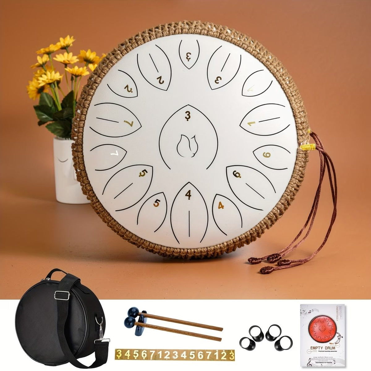 12-Inch D Major 15-Note Steel Tongue Drum, Carbon Steel Material, Petal Tongue Design, Machine-Made & Hand-Tuned, Ethereal & Melodious, Comes with Mallets, Finger Cots & Tutorial, Ideal for Meditation, Yoga & Music Enlightenment!*navy blue