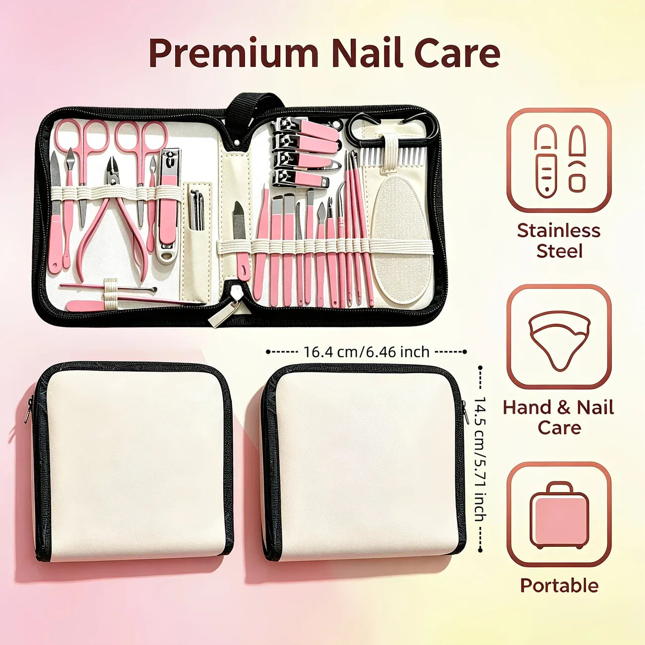 34-Piece Manicure Set: Sharp and Durable Stainless Steel Tools, All-in-One Hand, Foot, and Face Care, Portable Zippered Pouch, a Must-Have Exquisite Grooming Essential for Home and Travel!/pink