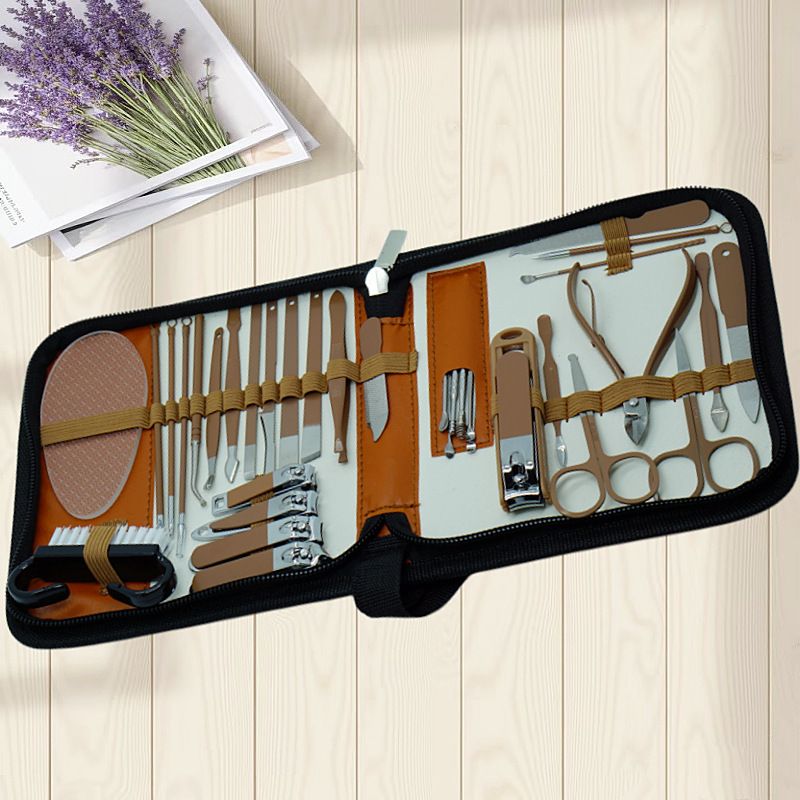 34-Piece Manicure Set: Sharp and Durable Stainless Steel Tools, All-in-One Hand, Foot, and Face Care, Portable Zippered Pouch, a Must-Have Exquisite Grooming Essential for Home and Travel!/pink