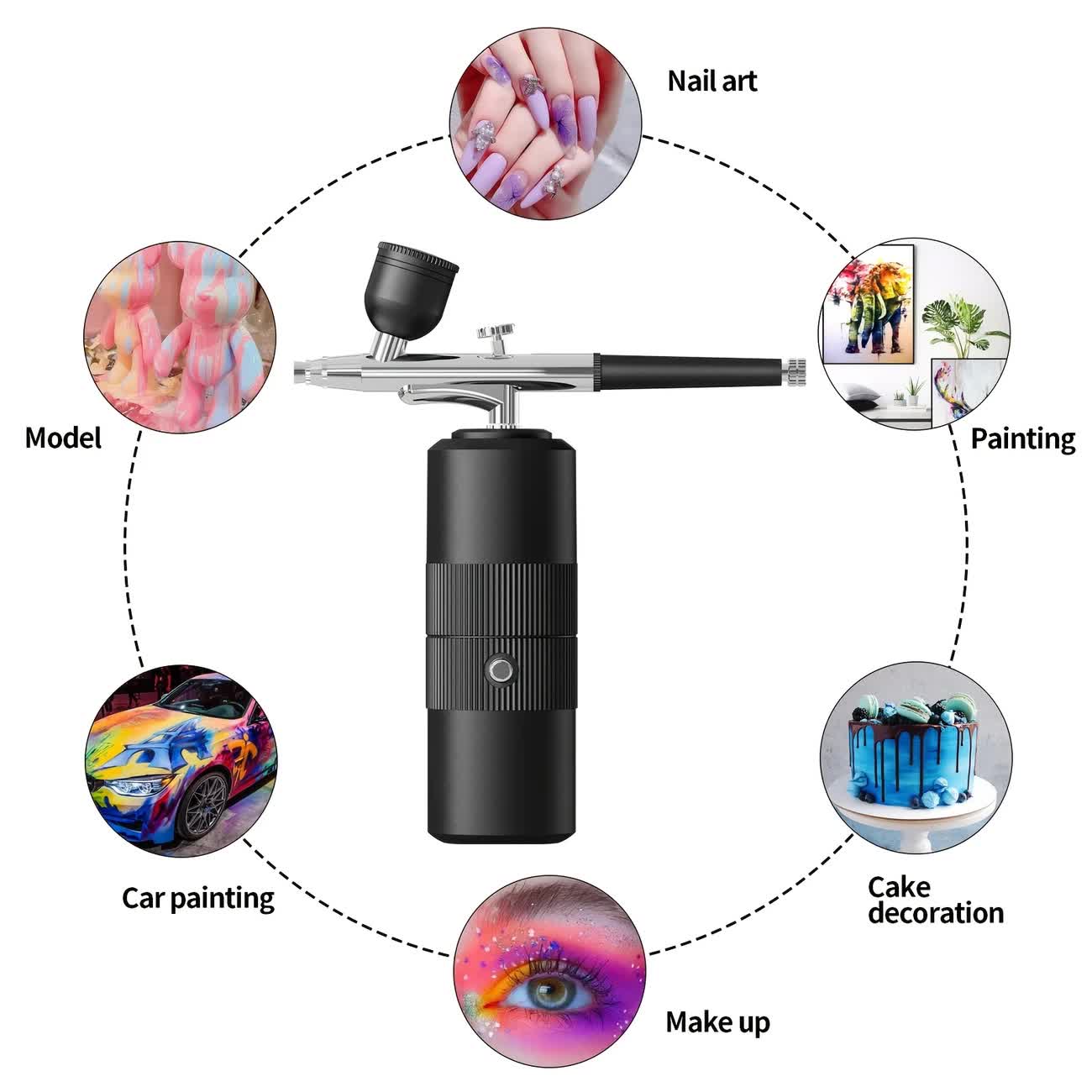 Black Portable Wireless Airbrush Kit, Versatile for Nail Art, Painting, Makeup, and Model Making