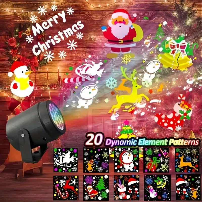20-Pattern Christmas Projection Lamp, Plug-and-Play USB Lights Up a Fairy-Tale Christmas Night