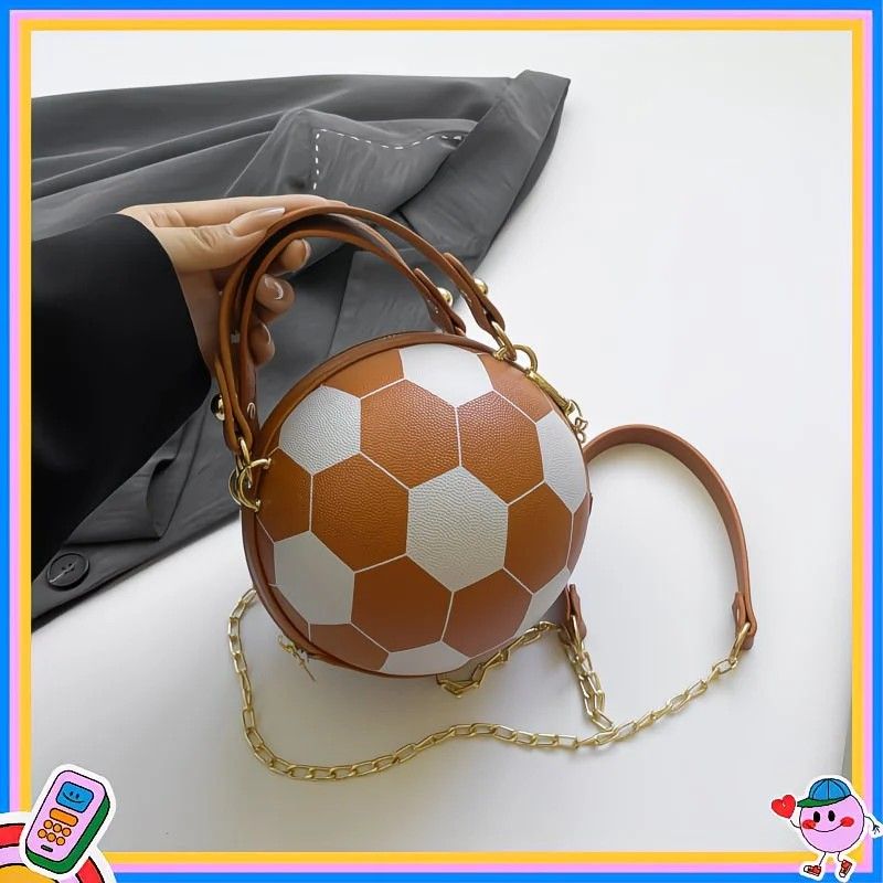 Soccer Theme Ladies Handbag, PU Material, Hand Carry Shoulder Crossbody Three Ways, Daily Outing Versatile Fashion(white)