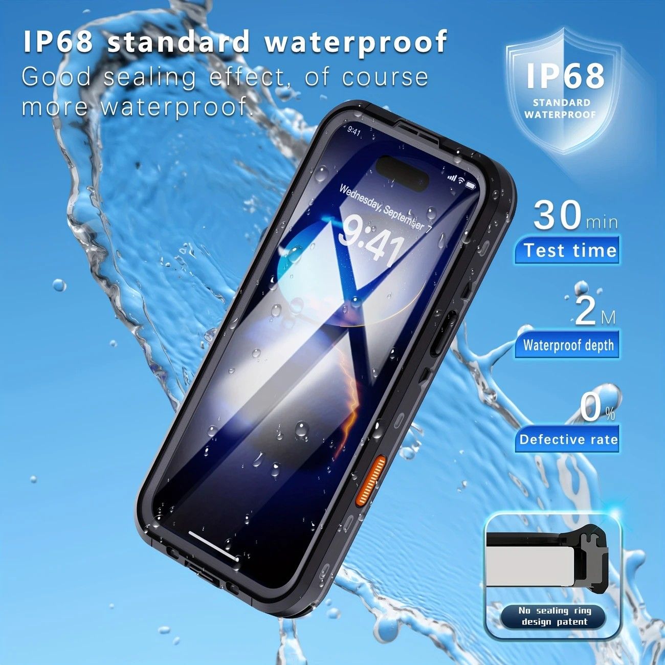 iPhone 16 Pro  Waterproof Phone Case IP68 Drop Protection Snow Dust Resistant with Lanyard for Swimming Skiing Off Road Adventures(black)