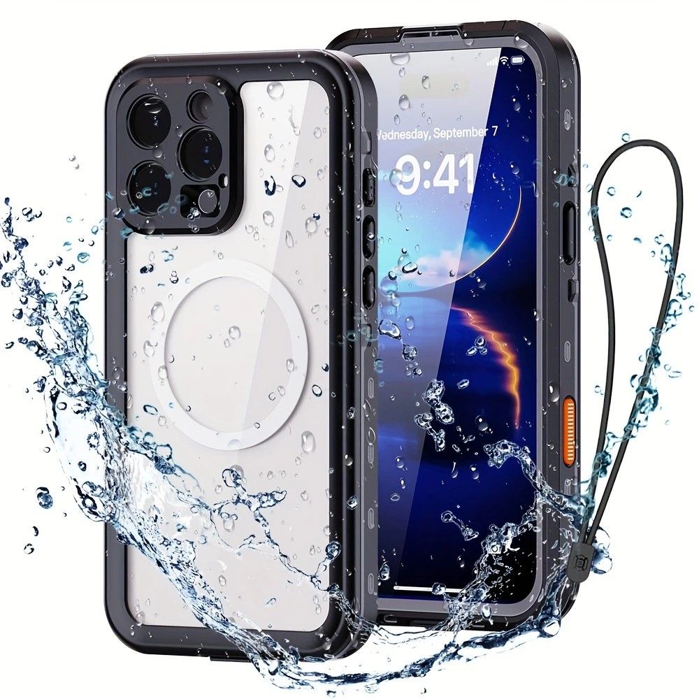 iPhone 16 Plus Waterproof Phone Case IP68 Drop Protection Snow Dust Resistant with Lanyard for Swimming Skiing Off Road Adventures(blue)