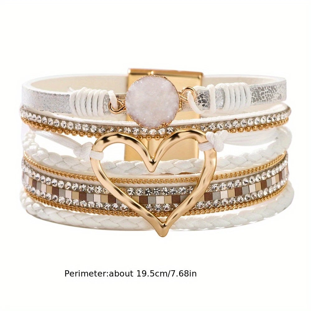 Boho Red Leather Bracelet for Women Heart Charm Multi Layer Fashion | AU Stock Fast Delivery