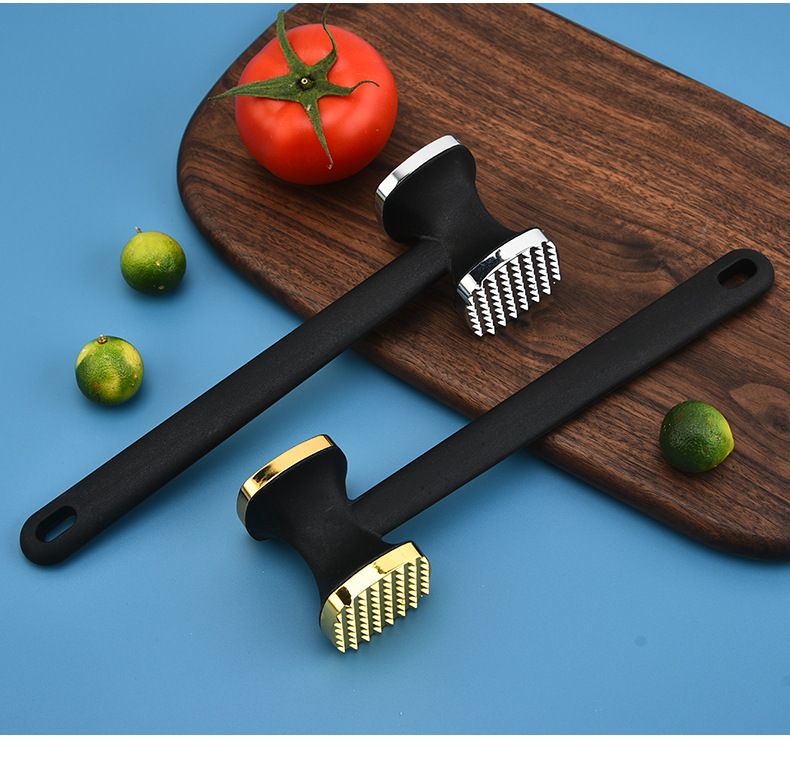 Dual-Sided Multi-Function Meat Mallet, 36 Spikes for Deep Tendon Cutting & Tenderizing, Flat Side for Smashing Cucumbers & Garlic, Nylon Handle with Zinc Alloy Head, Practical Kitchen Tool./golden