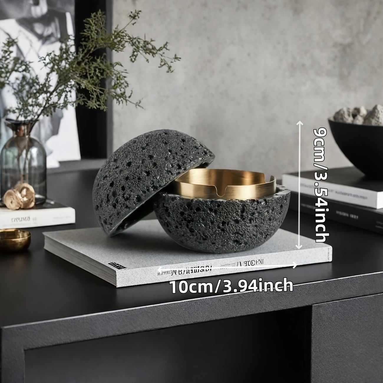 Nordic industrial style concrete ashtray, handcrafted with natural texture, detachable stainless steel bowl with anti-ash lid — easy to clean, durable, suitable for living rooms, bars, offices, ideal gift for Father’s Day, Christmas, housewarming.（Dark gr