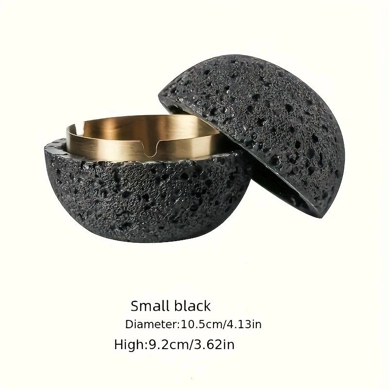 Nordic industrial style concrete ashtray, handcrafted with natural texture, detachable stainless steel bowl with anti-ash lid — easy to clean, durable, suitable for living rooms, bars, offices, ideal gift for Father’s Day, Christmas, housewarming.（Dark gr
