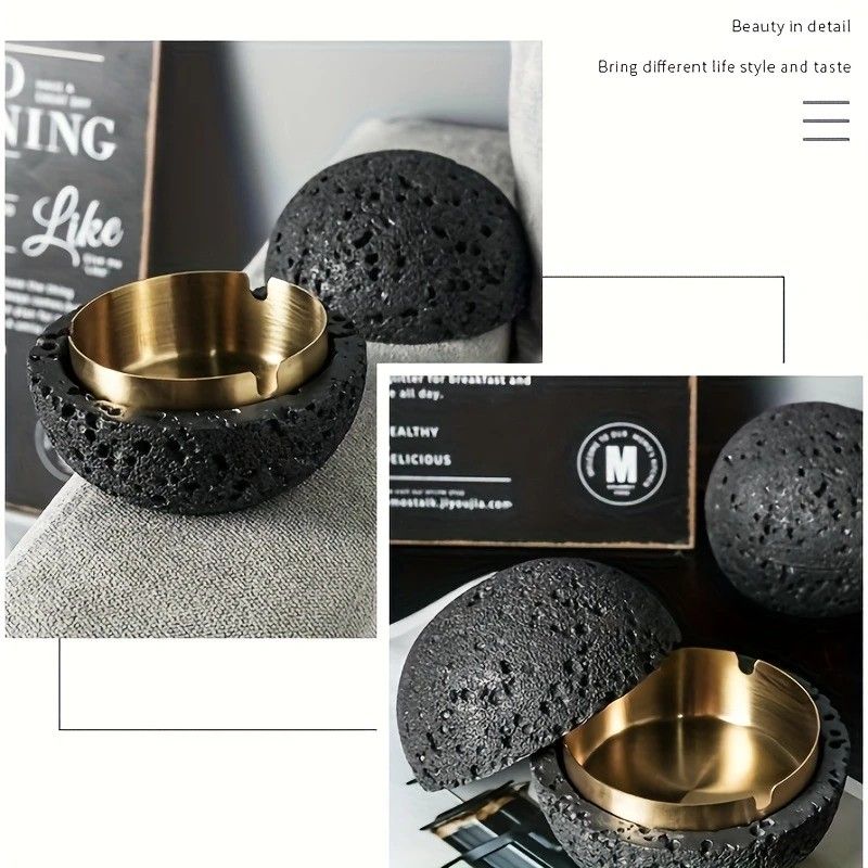 Nordic industrial style concrete ashtray, handcrafted with natural texture, detachable stainless steel bowl with anti-ash lid — easy to clean, durable, suitable for living rooms, bars, offices, ideal gift for Father’s Day, Christmas, housewarming.（Dark gr