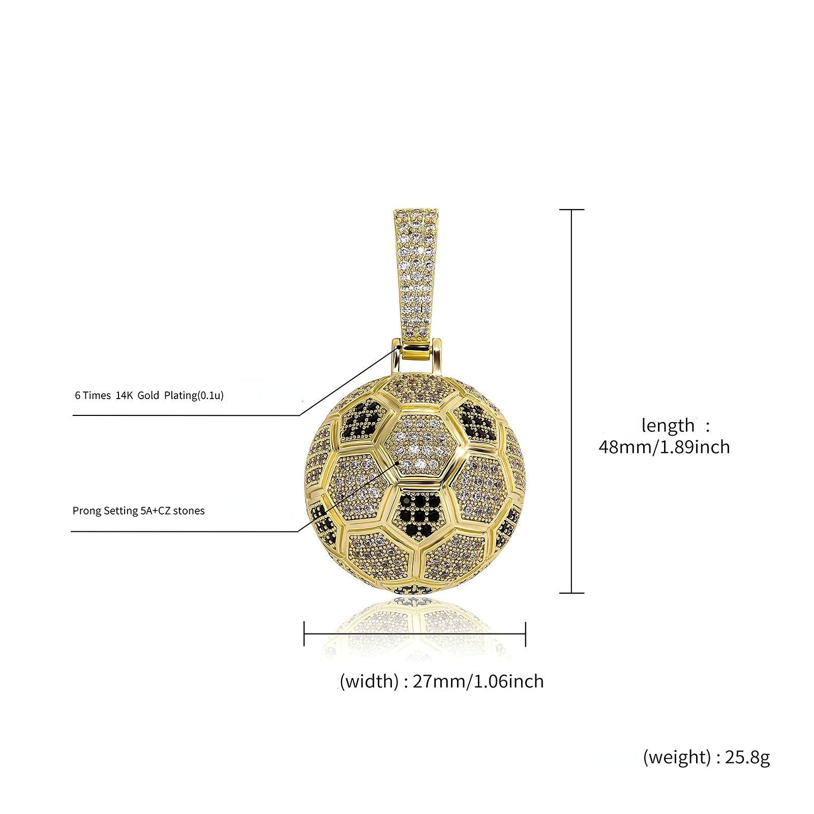 Football Hollow Pendant Necklace, Synthetic Zirconia Setting, Hip Hop Sporty Style, Trendy and Versatile.(golden)