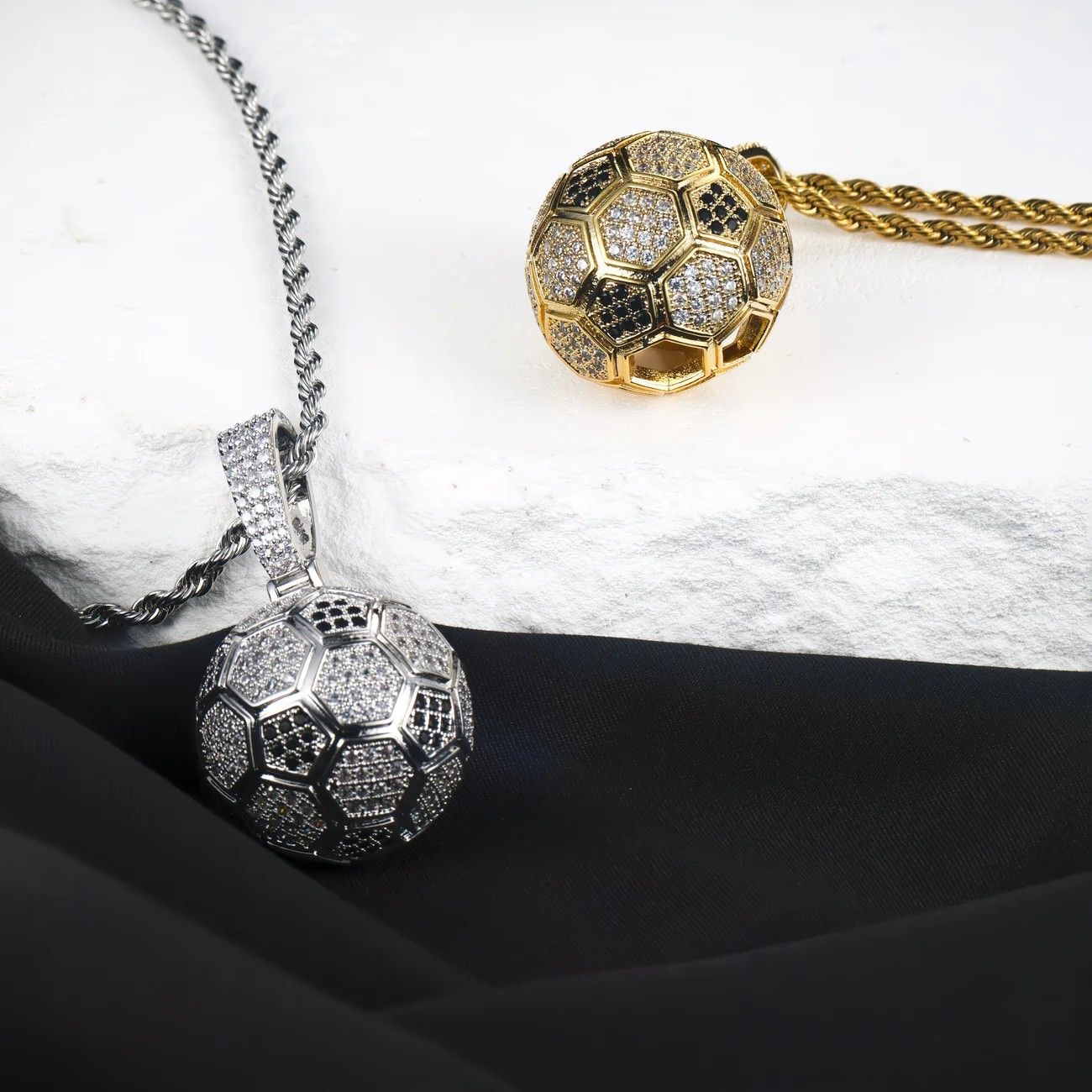 Football Hollow Pendant Necklace, Synthetic Zirconia Setting, Hip Hop Sporty Style, Trendy and Versatile.(silver)
