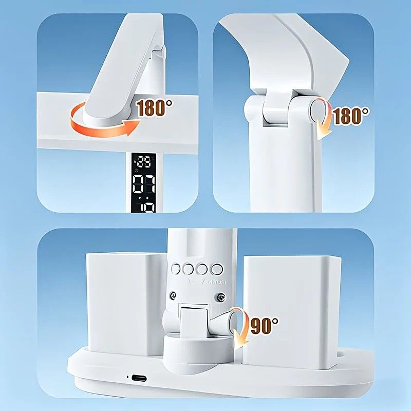Multifunctional Smart Eye Protection Desk Lamp, integrating lighting, digital display, and storage in one, with multi-angle adjustment, eye-friendly and practical./11 rechargeable 2000mah