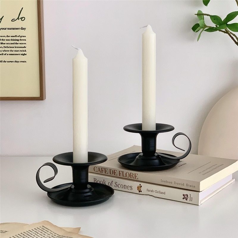2PCS Handmade Iron Art Vintage Candle Holders, Matte Texture Lights Up Romantic Moments (Gold)