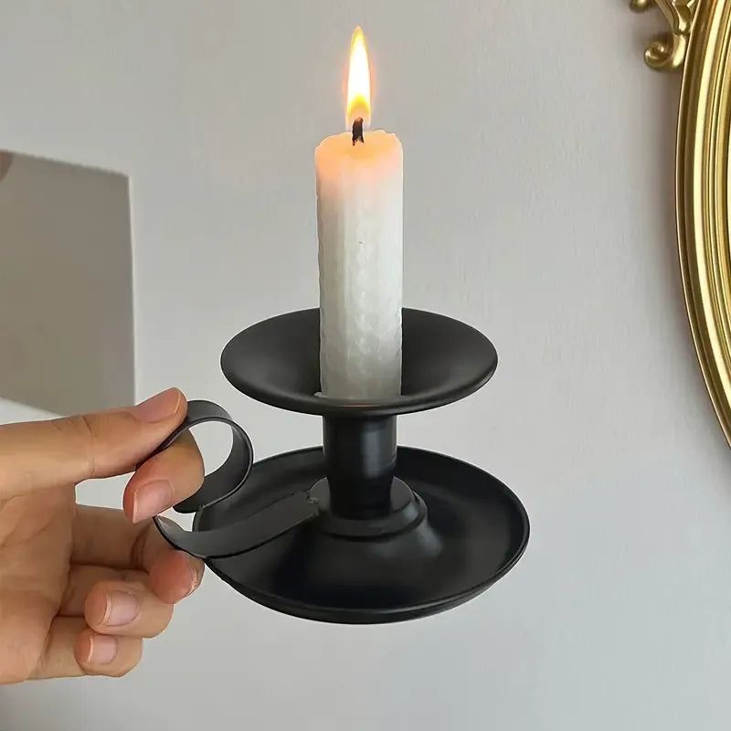 2PCS Handmade Iron Art Vintage Candle Holders, Matte Texture Lights Up Romantic Moments (BLACK)