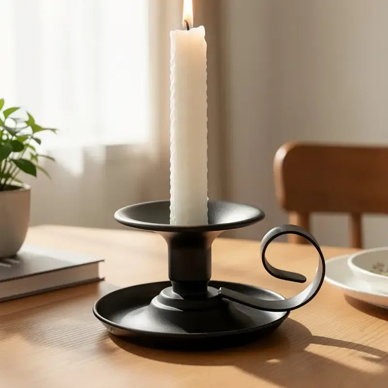 2PCS Handmade Iron Art Vintage Candle Holders, Matte Texture Lights Up Romantic Moments (BLACK)